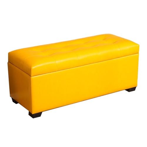 GIZNXBA Rechteckige Ottomane Mit Stauraum Für Das Schlafzimmer Bettbank Lederfußstütze Mit Beinen Für Den Eingangsbereich Gepolsterter Pouf-Ottomane-Fußhocker Mit Stauraum(Yellow,80CM) von GIZNXBA