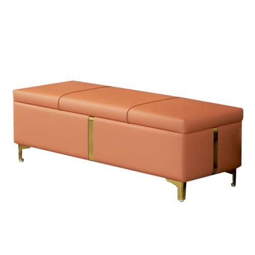 GIZNXBA Rechteckige Ottomane Mit Stauraum Ledergepolsterte Eingangsbank Mit Metallbeinen Moderner Fußhocker Mit Stauraum Für Wohnzimmer, Schlafzimmer, Bettende, Eingangsbereich(Orange,80cm) von GIZNXBA