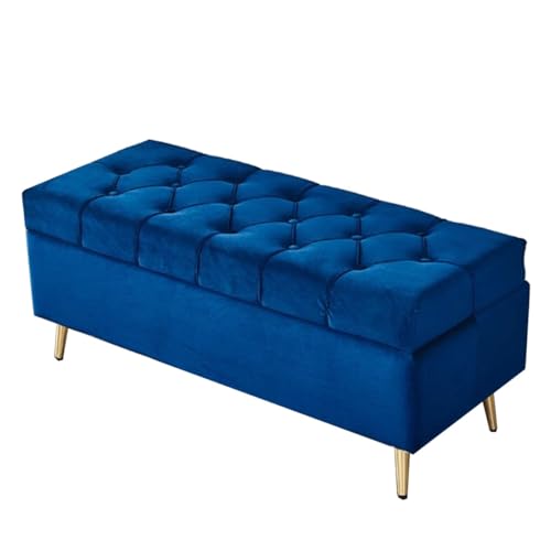 GIZNXBA Rechteckige Ottomane Mit Stauraum Samt Gepolsterter Fußhocker Für Das Wohnzimmer Ottomane Mit Stauraum Und Metallbeinen Bettbank Für Das Schlafzimmer(Blauw,40cm) von GIZNXBA