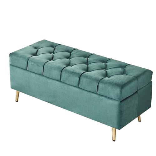 GIZNXBA Rechteckige Ottomane Mit Stauraum Samt Gepolsterter Fußhocker Für Das Wohnzimmer Ottomane Mit Stauraum Und Metallbeinen Bettbank Für Das Schlafzimmer(Green B,40cm) von GIZNXBA