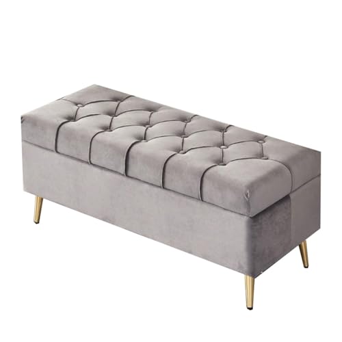 GIZNXBA Rechteckige Ottomane Mit Stauraum Samt Gepolsterter Fußhocker Für Das Wohnzimmer Ottomane Mit Stauraum Und Metallbeinen Bettbank Für Das Schlafzimmer(Grey,60cm) von GIZNXBA