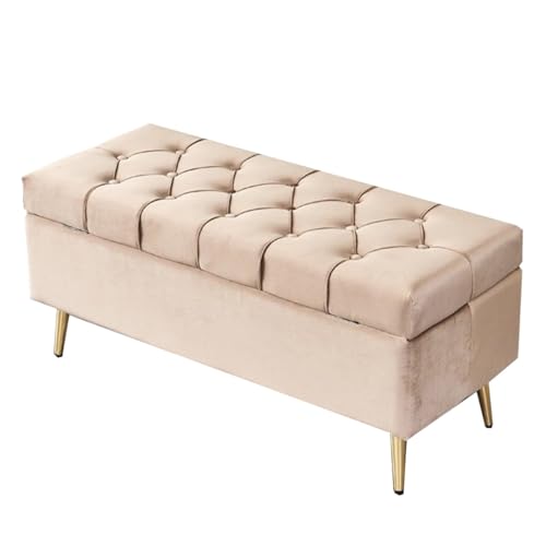 GIZNXBA Rechteckige Ottomane Mit Stauraum Samt Gepolsterter Fußhocker Für Das Wohnzimmer Ottomane Mit Stauraum Und Metallbeinen Bettbank Für Das Schlafzimmer(Khaki,40cm) von GIZNXBA