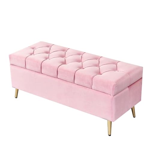 GIZNXBA Rechteckige Ottomane Mit Stauraum Samt Gepolsterter Fußhocker Für Das Wohnzimmer Ottomane Mit Stauraum Und Metallbeinen Bettbank Für Das Schlafzimmer(Roze,40cm) von GIZNXBA