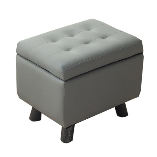 GIZNXBA Rechteckige Sitzhocker Mit Stauraum Gepolsterte Ottomane Mit Stauraum Leder Pouf Hocker Fußstütze Mit Deckel Für Den Schminktisch Polsterhocker Für Wohnzimmer(Gray A) von GIZNXBA