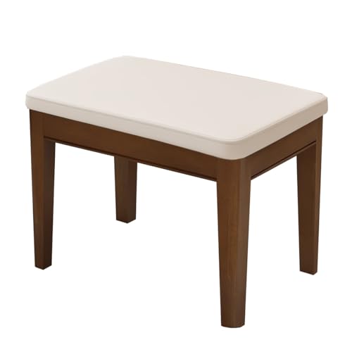 GIZNXBA Rechteckiger Fußhocker Ottomane Leder-Schminkhocker Mit Holzbeinen Kleiner Sitzhocker Für Den Schminktisch Moderne Polsterhocker Für Schminkzimmer, Badezimmer(Beige) von GIZNXBA
