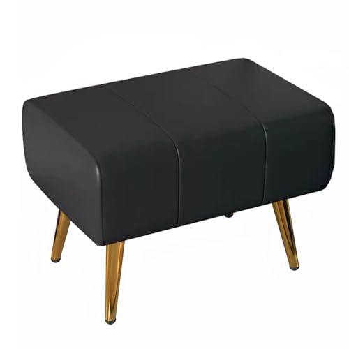 GIZNXBA Rechteckiger Pouf Hocker Sitzhocker Schwarz Kleiner Fußhocker Gepolstert Für Das Wohnzimmer Leder Kleine Bank Mit Metallbeinen Für Den Eingangsbereich Oder Das Schlafzimmer(Black,50cm) von GIZNXBA