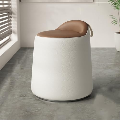 GIZNXBA Runder Lederhocker Gepolsterter Fußhocker 360° Drehbarer Pouf-Hocker Als Fußstütze Für Das Sofa Moderner Frisierstuhl Für Wohnzimmer, Schlafzimmer, Flur, Eingangsbereich(Beige A) von GIZNXBA