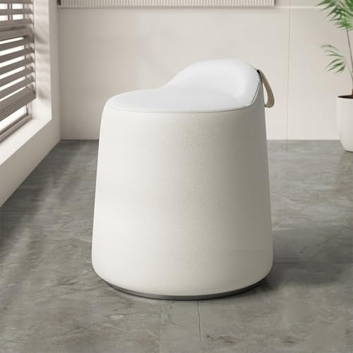 GIZNXBA Runder Lederhocker Gepolsterter Fußhocker 360° Drehbarer Pouf-Hocker Als Fußstütze Für Das Sofa Moderner Frisierstuhl Für Wohnzimmer, Schlafzimmer, Flur, Eingangsbereich(Beige C) von GIZNXBA