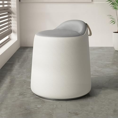 GIZNXBA Runder Lederhocker Gepolsterter Fußhocker 360° Drehbarer Pouf-Hocker Als Fußstütze Für Das Sofa Moderner Frisierstuhl Für Wohnzimmer, Schlafzimmer, Flur, Eingangsbereich(Grey) von GIZNXBA
