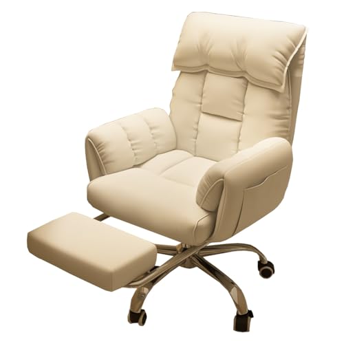 GIZNXBA Schreibtischstuhl Chefsessel Bürostuhl Ergonomisch Gaming Höhenverstellbar Verstellbarer Computerstuhl Mit Armlehnen Aufgabenstühle Mit Rollen, Bequemer Computerstuhl(/Beige,with Foot Rest) von GIZNXBA