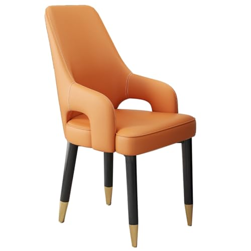 GIZNXBA Schwarze Esszimmerstühle Küchenstuhl Moderner Leder-Esszimmerstuhl Gepolsterter Wohnzimmerstuhl Vanity-Beistellstuhl Mit Metallbeinen Akzentstühle Für Schlafzimmer(Orange) von GIZNXBA