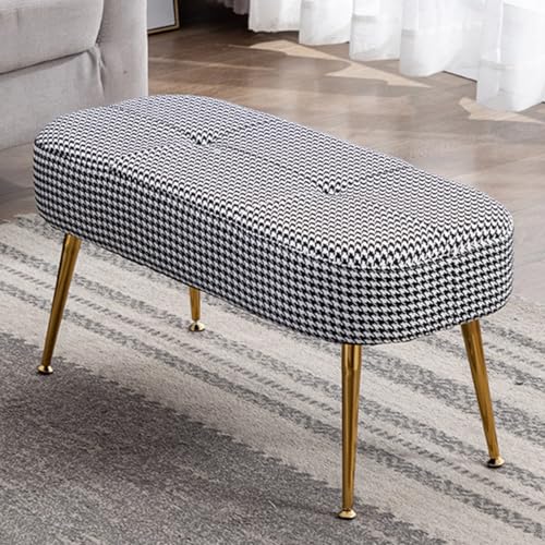 GIZNXBA Sitzhocker Beige Gepolstert Eingangsbereich Ottomane Ende des Bettes Bank Mit Goldenen Metallbeinen Für Wohnzimmer Vintage Indoor Fußstütze Ottomane Fußhocker Für Couch(/Black) von GIZNXBA