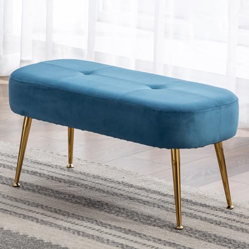 GIZNXBA Sitzhocker Beige Gepolstert Eingangsbereich Ottomane Ende des Bettes Bank Mit Goldenen Metallbeinen Für Wohnzimmer Vintage Indoor Fußstütze Ottomane Fußhocker Für Couch(/Blue) von GIZNXBA