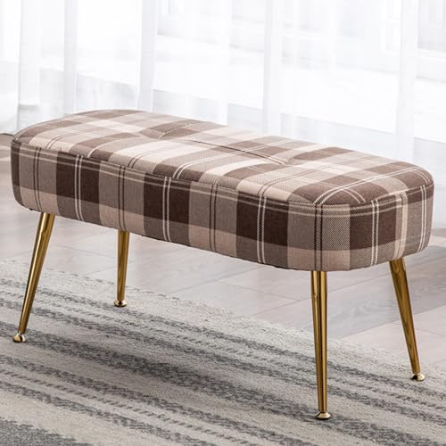 GIZNXBA Sitzhocker Beige Gepolstert Eingangsbereich Ottomane Ende des Bettes Bank Mit Goldenen Metallbeinen Für Wohnzimmer Vintage Indoor Fußstütze Ottomane Fußhocker Für Couch(/Brown) von GIZNXBA