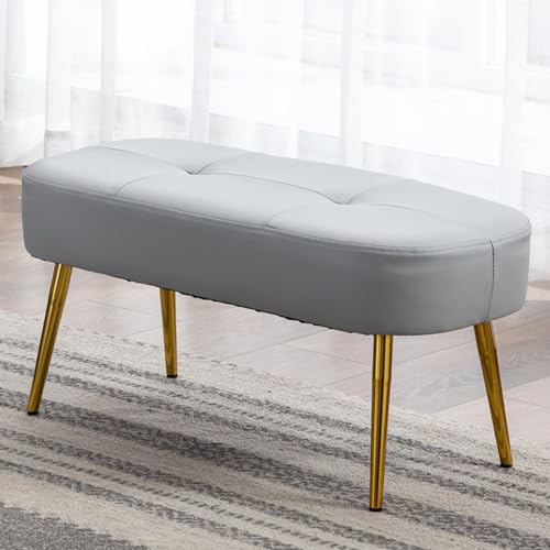 GIZNXBA Sitzhocker Beige Gepolstert Eingangsbereich Ottomane Ende des Bettes Bank Mit Goldenen Metallbeinen Für Wohnzimmer Vintage Indoor Fußstütze Ottomane Fußhocker Für Couch(/Gray) von GIZNXBA