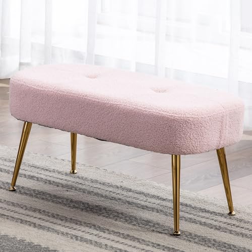 GIZNXBA Sitzhocker Beige Gepolstert Eingangsbereich Ottomane Ende des Bettes Bank Mit Goldenen Metallbeinen Für Wohnzimmer Vintage Indoor Fußstütze Ottomane Fußhocker Für Couch(/Pink) von GIZNXBA