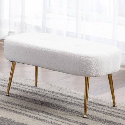 GIZNXBA Sitzhocker Beige Gepolstert Eingangsbereich Ottomane Ende des Bettes Bank Mit Goldenen Metallbeinen Für Wohnzimmer Vintage Indoor Fußstütze Ottomane Fußhocker Für Couch(/White) von GIZNXBA