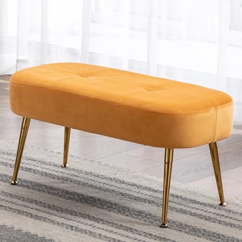 GIZNXBA Sitzhocker Beige Gepolstert Eingangsbereich Ottomane Ende des Bettes Bank Mit Goldenen Metallbeinen Für Wohnzimmer Vintage Indoor Fußstütze Ottomane Fußhocker Für Couch(/Yellow) von GIZNXBA