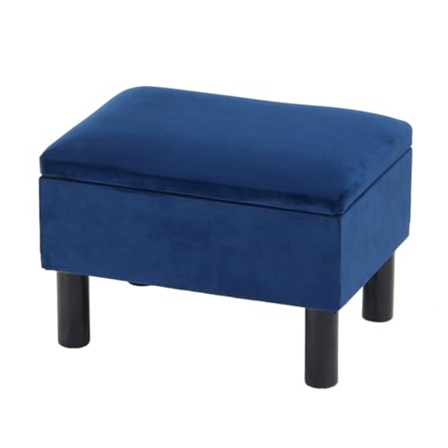 GIZNXBA Sitzhocker Beige Mit Stauraum Fußhocker Ottomane Mit Stauraum Kleiner Fußhocker Pouf Hocker Samtfußstütze Stabiler Holzfußhocker Für Wohnzimmer, Schlafzimmer, Couch(Blauw) von GIZNXBA