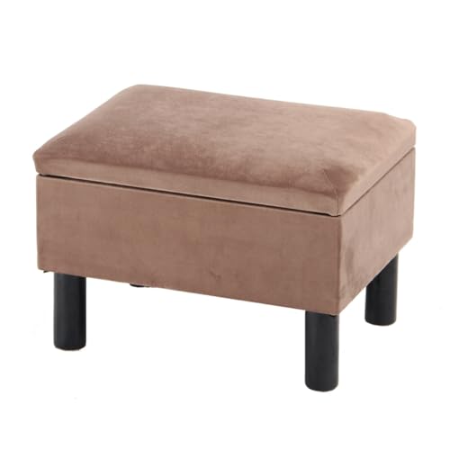 GIZNXBA Sitzhocker Beige Mit Stauraum Fußhocker Ottomane Mit Stauraum Kleiner Fußhocker Pouf Hocker Samtfußstütze Stabiler Holzfußhocker Für Wohnzimmer, Schlafzimmer, Couch(Bruin) von GIZNXBA