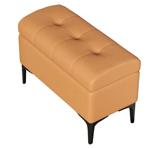 GIZNXBA Sitzhocker Beige Mit Stauraum Moderne Rechteckige Schlafzimmerbank Leder-Bettende Fußhocker Gepolstert Für Den Eingangsbereich Polsterhocker Für Das Wohnzimmer, Sofa(/Orange,60cm) von GIZNXBA