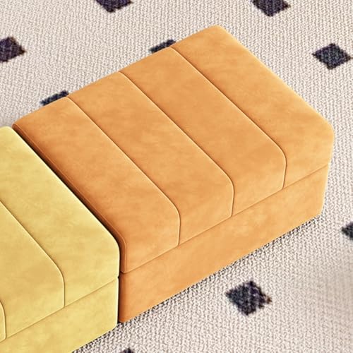 GIZNXBA Sitzhocker Beige Mit Stauraum Samtige Rechteckige Pouf Hocker Mit Beinen Gepolsterter Fußhocker Polsterhocker Aufbewahrungskiste Für Wohnzimmer, Schlafzimmer, Eingangsbereich(Orange A,60cm) von GIZNXBA