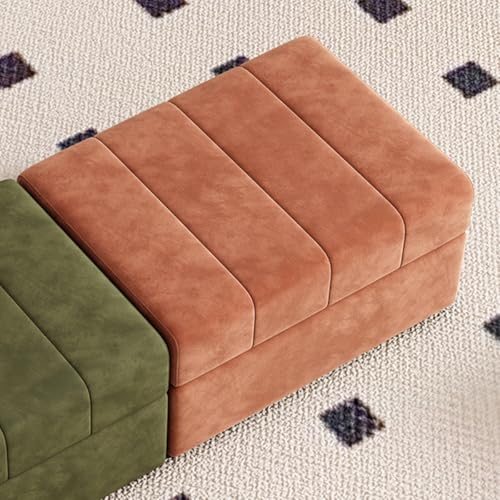 GIZNXBA Sitzhocker Beige Mit Stauraum Samtige Rechteckige Pouf Hocker Mit Beinen Gepolsterter Fußhocker Polsterhocker Aufbewahrungskiste Für Wohnzimmer, Schlafzimmer, Eingangsbereich(Orange B,70cm) von GIZNXBA