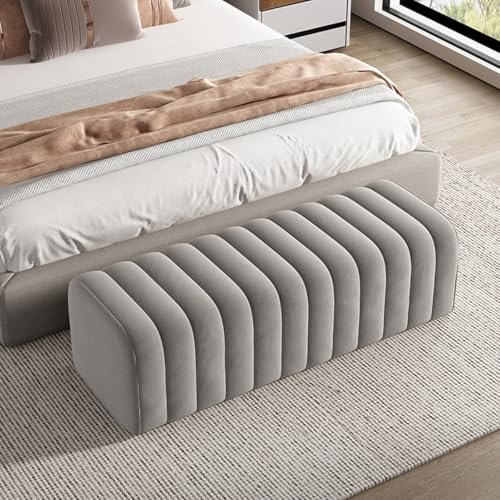 GIZNXBA Sitzhocker Grau Bank Am Ende des Bettes, Moderne Samt Stoff Gepolstert Eingang Bank Sitz, Fußstütze Hocker Akzent Fußhocker Für Schlafzimmer Wohnzimmer, Foyer, Esszimmer(/Light Gray,100cm) von GIZNXBA