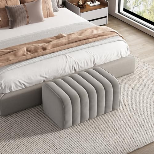 GIZNXBA Sitzhocker Grau Bank Am Ende des Bettes, Moderne Samt Stoff Gepolstert Eingang Bank Sitz, Fußstütze Hocker Akzent Fußhocker Für Schlafzimmer Wohnzimmer, Foyer, Esszimmer(/Light Gray,60cm) von GIZNXBA