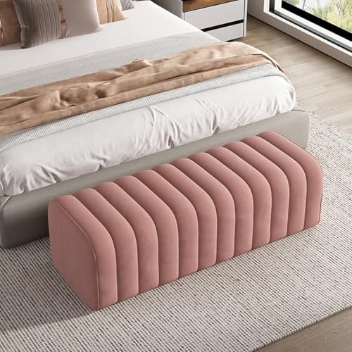 GIZNXBA Sitzhocker Grau Bank Am Ende des Bettes, Moderne Samt Stoff Gepolstert Eingang Bank Sitz, Fußstütze Hocker Akzent Fußhocker Für Schlafzimmer Wohnzimmer, Foyer, Esszimmer(/Pink,100cm) von GIZNXBA