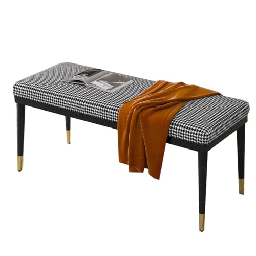 GIZNXBA Sitzhocker Grau Fußhocker Gepolstert Leder Fußstütze Hocker Für Eingang, Polsterhocker Ende des Bettes Bank Esszimmer Hocker Mit Metallbeinen Für Wohnzimmer(/Black) von GIZNXBA