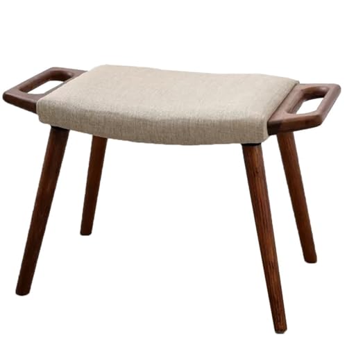 GIZNXBA Sitzhocker Holz Ottomane Aus Leinen Fußhocker Gepolstert Mit Holzbeinen Gepolsterter Hockersitz Kleine Ottomane Sessel Für Wohnzimmer, Büro, Küche, Schlafzimmer, Sofa(Khaki,A) von GIZNXBA