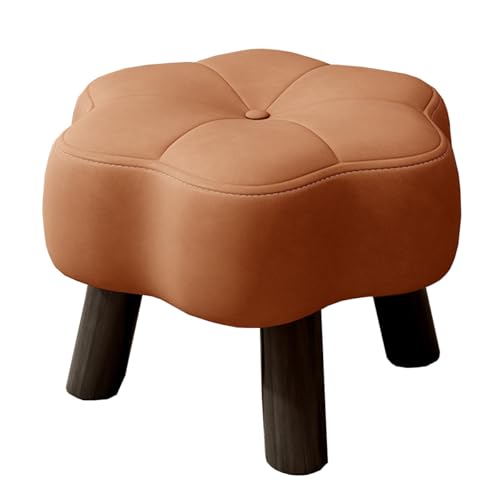 GIZNXBA Sitzhocker In Blumenform Kleiner Leder Pouf Hocker Mit Holzbeinen Für Das Wohnzimmer Stapelbarer Gepolsterte Kleiner Fußhocker Gepolstert Für Die Couch Schlafzimmer(Bruin) von GIZNXBA