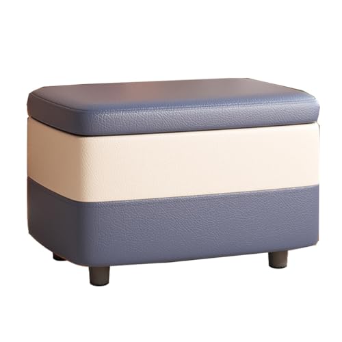 GIZNXBA Sitzhocker Mit Stauraum Für Das Wohnzimmer Kleiner Fußhocker Gepolstert Für Den Eingangsbereich Pouf Hocker Mit Stauraum Schuhhocker Mit Holzbeinen Für Das Schlafzimmer(Blauw) von GIZNXBA