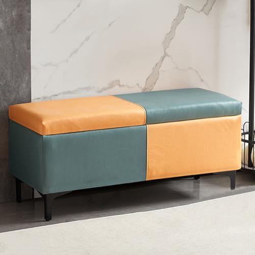 GIZNXBA Sitzhocker Mit Stauraum Gepolsterte Ottomane Für Den Eingangsbereich Rechteckiger Fußhocker Fußende des Bettes Mit Metallbeinen Für Das Wohnzimmer(/Green A,40cm) von GIZNXBA