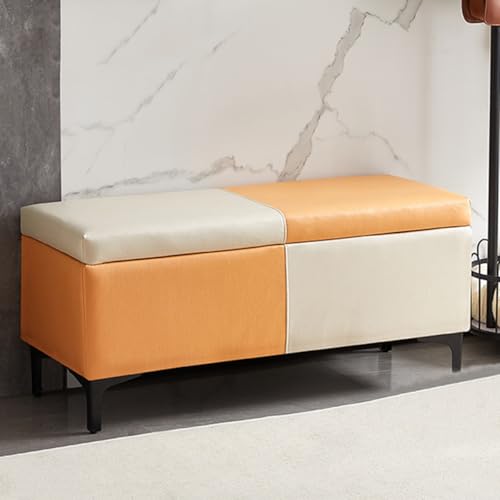 GIZNXBA Sitzhocker Mit Stauraum Gepolsterte Ottomane Für Den Eingangsbereich Rechteckiger Fußhocker Fußende des Bettes Mit Metallbeinen Für Das Wohnzimmer(/Orange A,60cm) von GIZNXBA