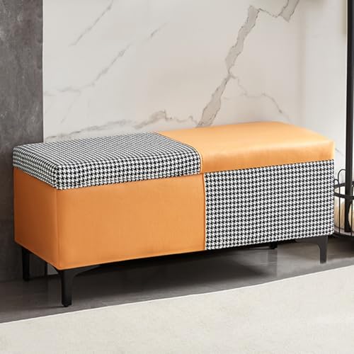 GIZNXBA Sitzhocker Mit Stauraum Gepolsterte Ottomane Für Den Eingangsbereich Rechteckiger Fußhocker Fußende des Bettes Mit Metallbeinen Für Das Wohnzimmer(/Orange B,60cm) von GIZNXBA