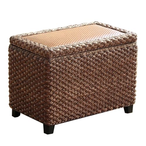 GIZNXBA Sitzhocker Mit Stauraum Handgewebte Poufs Aus Seegras Stauraumbank Für Das Schlafzimmer Rechteckige Ottomane Als Fußhocker Für Wohnzimmer Und Eingangsbereich(/Brown,60cm) von GIZNXBA