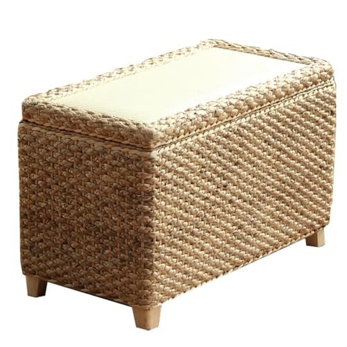 GIZNXBA Sitzhocker Mit Stauraum Handgewebte Poufs Aus Seegras Stauraumbank Für Das Schlafzimmer Rechteckige Ottomane Als Fußhocker Für Wohnzimmer Und Eingangsbereich(/Natural,60cm) von GIZNXBA