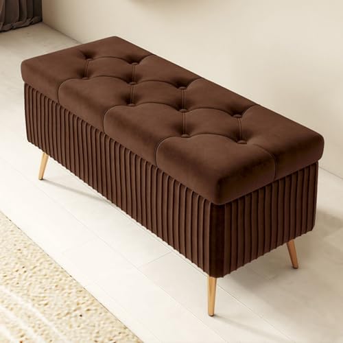 GIZNXBA Sitzhocker Mit Stauraum Moderne Ottomane Aus Samt Mit Stauraum Am Fußende des Bettes Pouf Hocker Polsterhocker Knopfverzierte Fußstütze Für Wohnzimmer, Schlafzimmer(/Dark Brown,40cm) von GIZNXBA