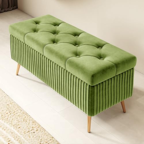 GIZNXBA Sitzhocker Mit Stauraum Moderne Ottomane Aus Samt Mit Stauraum Am Fußende des Bettes Pouf Hocker Polsterhocker Knopfverzierte Fußstütze Für Wohnzimmer, Schlafzimmer(/Green C,60cm) von GIZNXBA