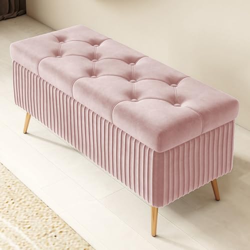 GIZNXBA Sitzhocker Mit Stauraum Moderne Ottomane Aus Samt Mit Stauraum Am Fußende des Bettes Pouf Hocker Polsterhocker Knopfverzierte Fußstütze Für Wohnzimmer, Schlafzimmer(/Pink,40cm) von GIZNXBA