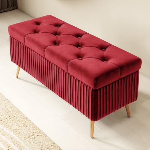 GIZNXBA Sitzhocker Mit Stauraum Moderne Ottomane Aus Samt Mit Stauraum Am Fußende des Bettes Pouf Hocker Polsterhocker Knopfverzierte Fußstütze Für Wohnzimmer, Schlafzimmer(/Red A,60cm) von GIZNXBA