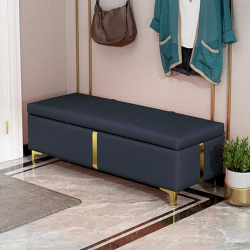 GIZNXBA Sitzhocker Mit Stauraum Rechteckige Aufbewahrungsbank Ledergepolsterte Eingangsbank Mit Metallbeinen Moderner Fußhocker Pouf Hocker Für Wohnzimmer, Schlafzimmer, Bettende(Black,80cm) von GIZNXBA