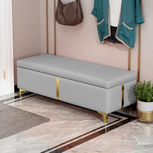 GIZNXBA Sitzhocker Mit Stauraum Rechteckige Aufbewahrungsbank Ledergepolsterte Eingangsbank Mit Metallbeinen Moderner Fußhocker Pouf Hocker Für Wohnzimmer, Schlafzimmer, Bettende(Light Gray,40cm) von GIZNXBA