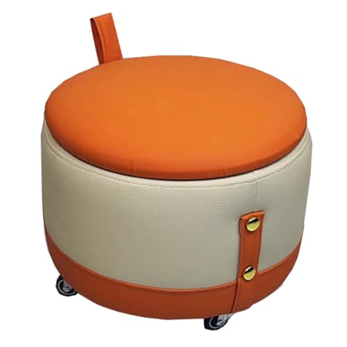 GIZNXBA Sitzhocker Rund Mit Stauraum 360° Drehbare Pouf Hocker Rund Für Die Couch, Gepolstert Mit Leder Kleiner Fußhocker Gepolstert Mit Deckel Für Wohnzimmer, Schlafzimmer(Orange,30cm) von GIZNXBA