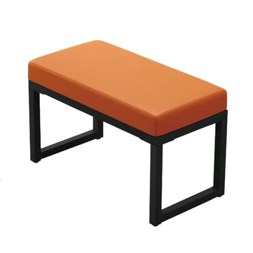 GIZNXBA Sitzhocker Schwarz Modernes Fußhocker Gepolstert Schlafzimmer Bank, Ende des Bettes Polsterhocker Mit Schwarzem Metallrahmen Für Wohnzimmer Innen Fußstütze Ottomane Für Couch(/Orange,60cm) von GIZNXBA