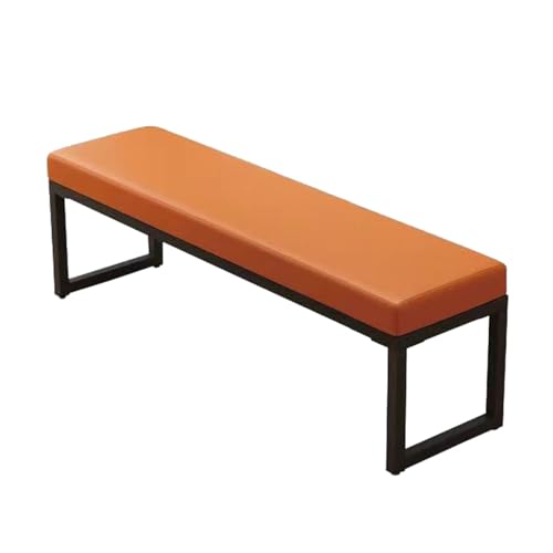 GIZNXBA Sitzhocker Schwarz Modernes Fußhocker Gepolstert Schlafzimmer Bank, Ende des Bettes Polsterhocker Mit Schwarzem Metallrahmen Für Wohnzimmer Innen Fußstütze Ottomane Für Couch(/Orange,100cm) von GIZNXBA