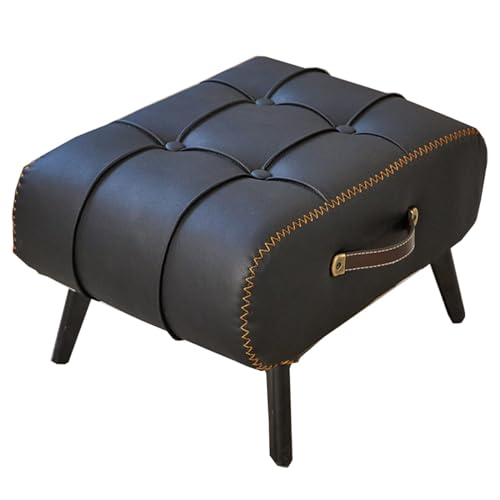 GIZNXBA Sitzhocker Schwarz Rechteckiger Kleiner Fußhocker Gepolstert Für Die Couch Gepolsterte Leder Pouf Hocker Mit Griff Für Das Wohnzimmer Pouf Ottoman Für Das Schlafzimmer(Black) von GIZNXBA
