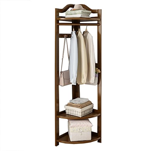 GIZNXBA Standgarderobe Mit Ablage Garderobenständer Holz, Kleiderständer Holz Mit Schuhablage, Garderobe Mit Ablage, Corner Entryway Garderobenständer Für Büro (Color : Brown) von GIZNXBA